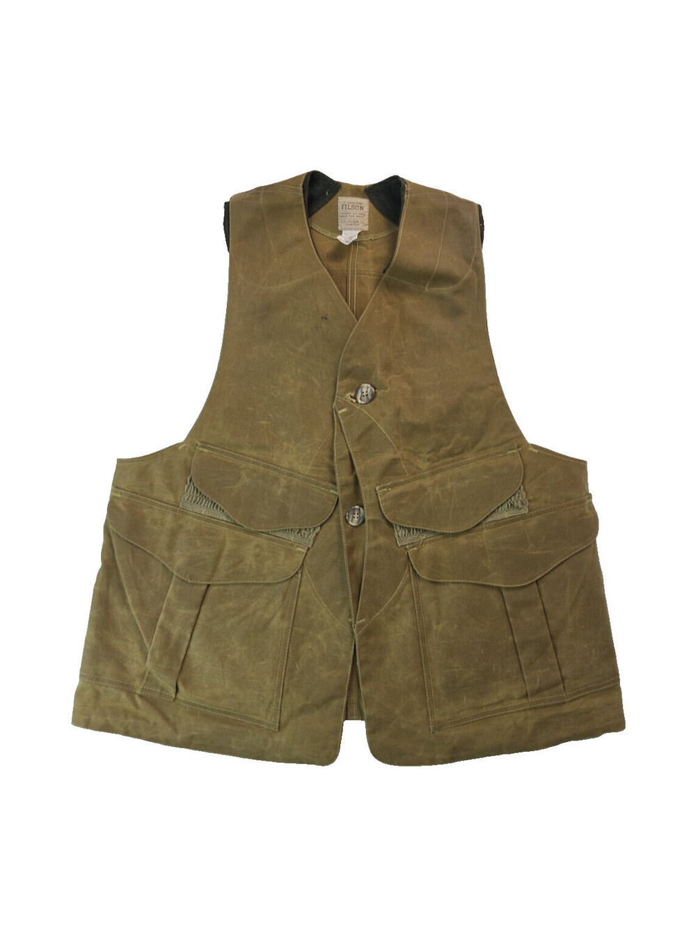 Filson Vintage Style 31 Brown Wax Tin Cloth Half Moon Vest Mens Size Large L